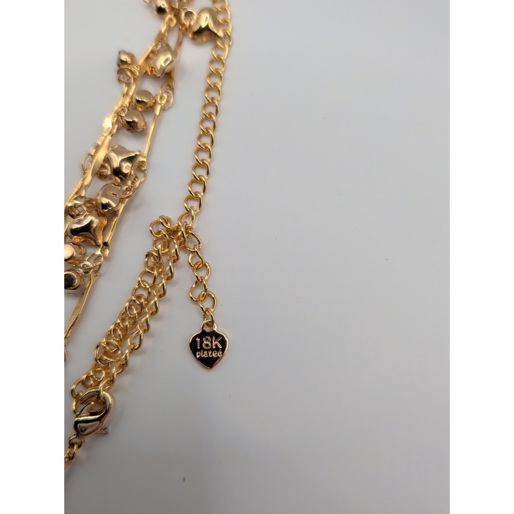 18k Gold Plated Long Strand Necklace With Heart Charms - Picture 3 of 3